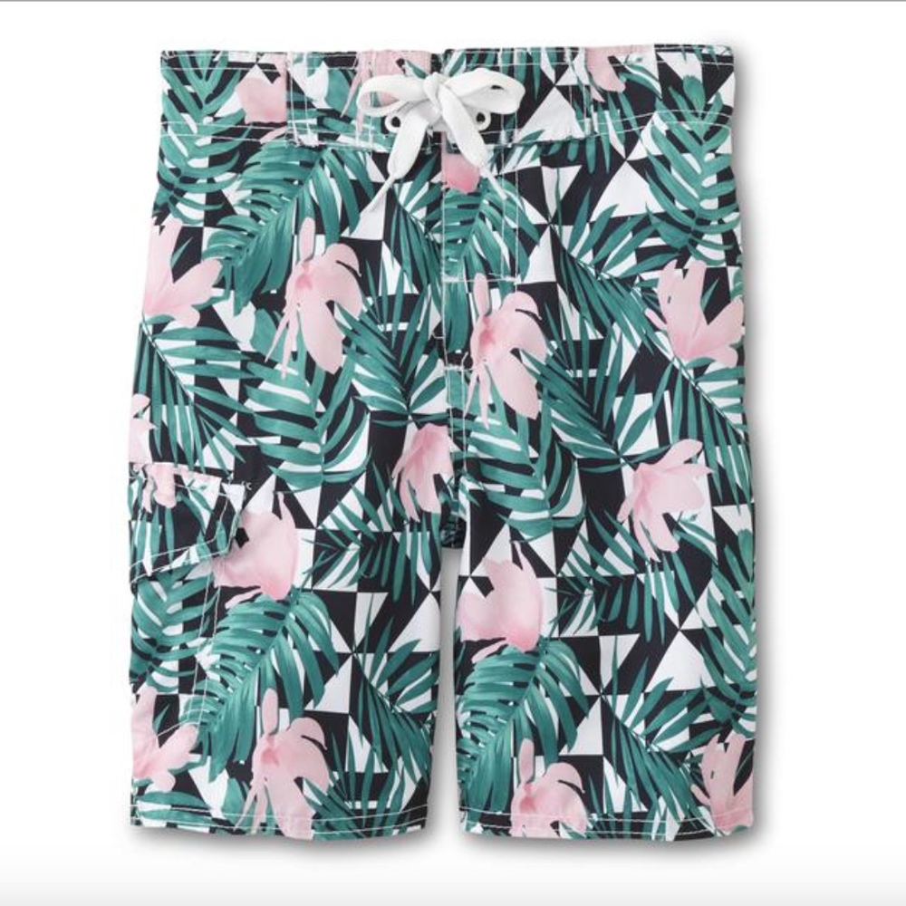 Joe Boxer Boys Swim Trunks Tropical  Bathing Suit Green Pink *